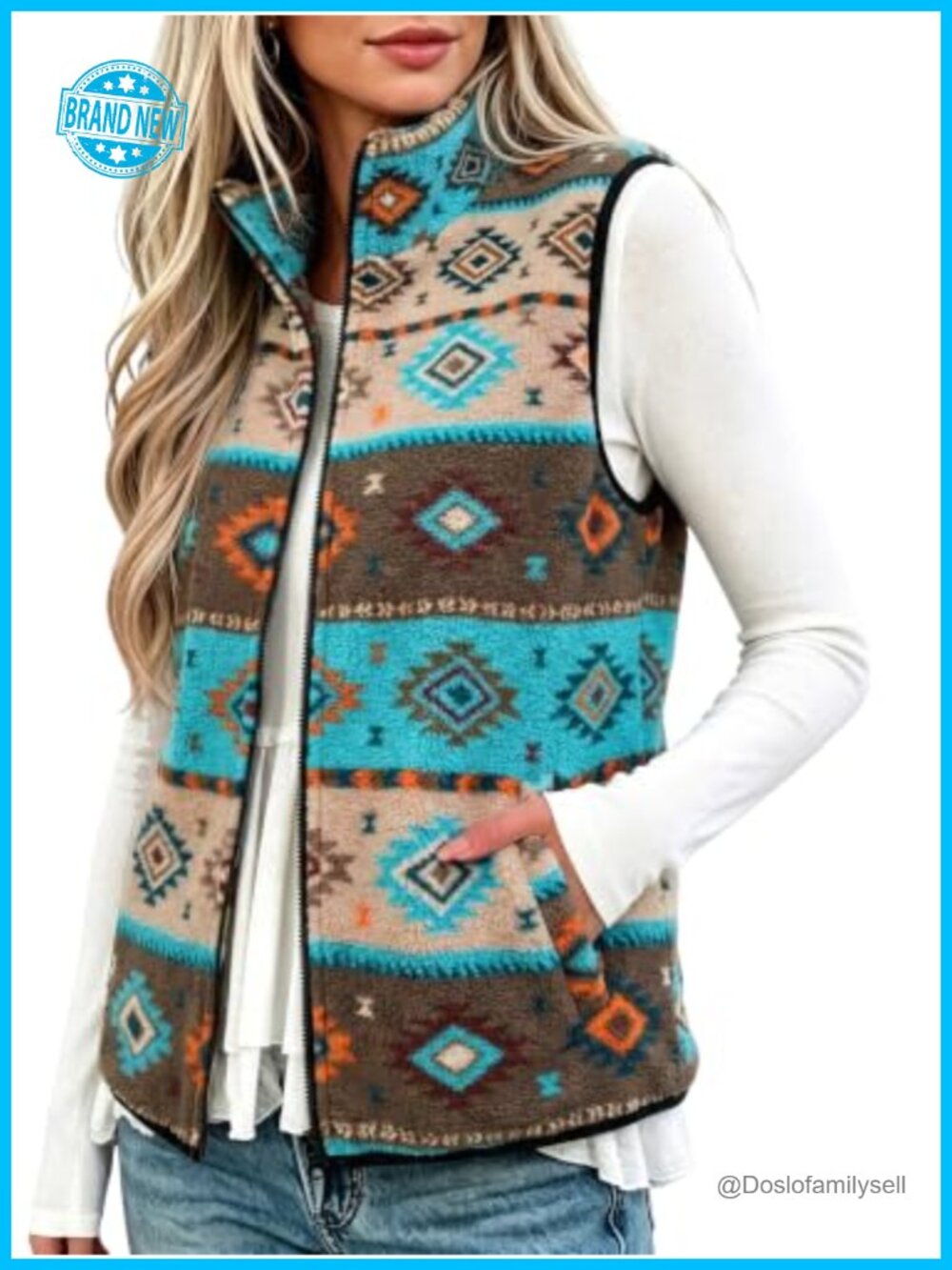 Fleece Vest Zip Up Stand Collar Western Sleeveless Jacket